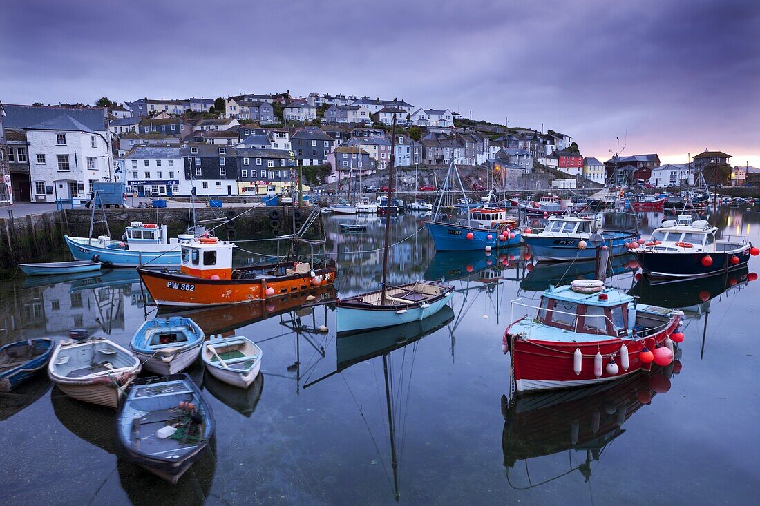 Sunrise over the picturesque harbour at Mevagissey, Cornwall, England, United Kingdom, Europe