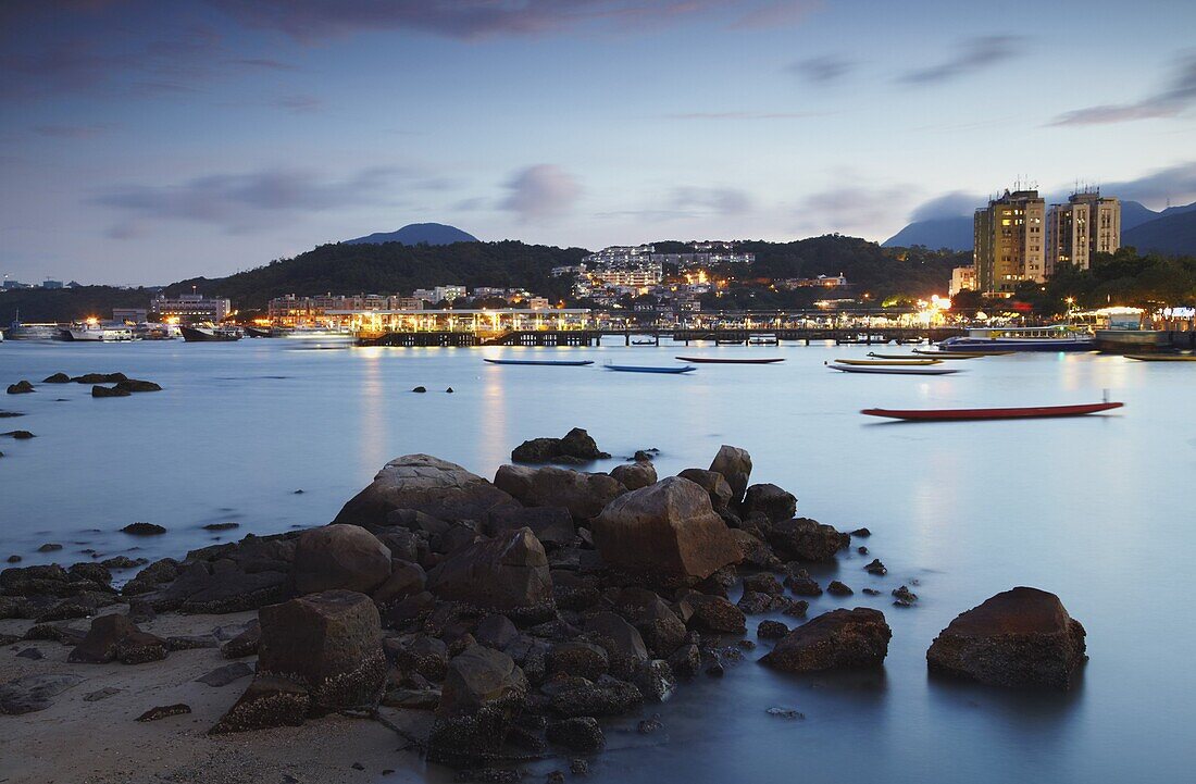 Sai Kung harbour at dusk, New Territories, Hong Kong, China, Asia