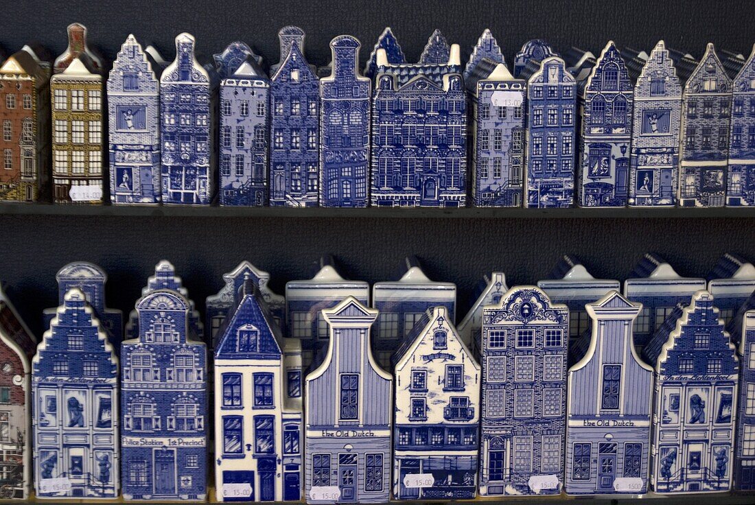 Delft pottery figures of traditional houses, Delft, Netherlands, Europe