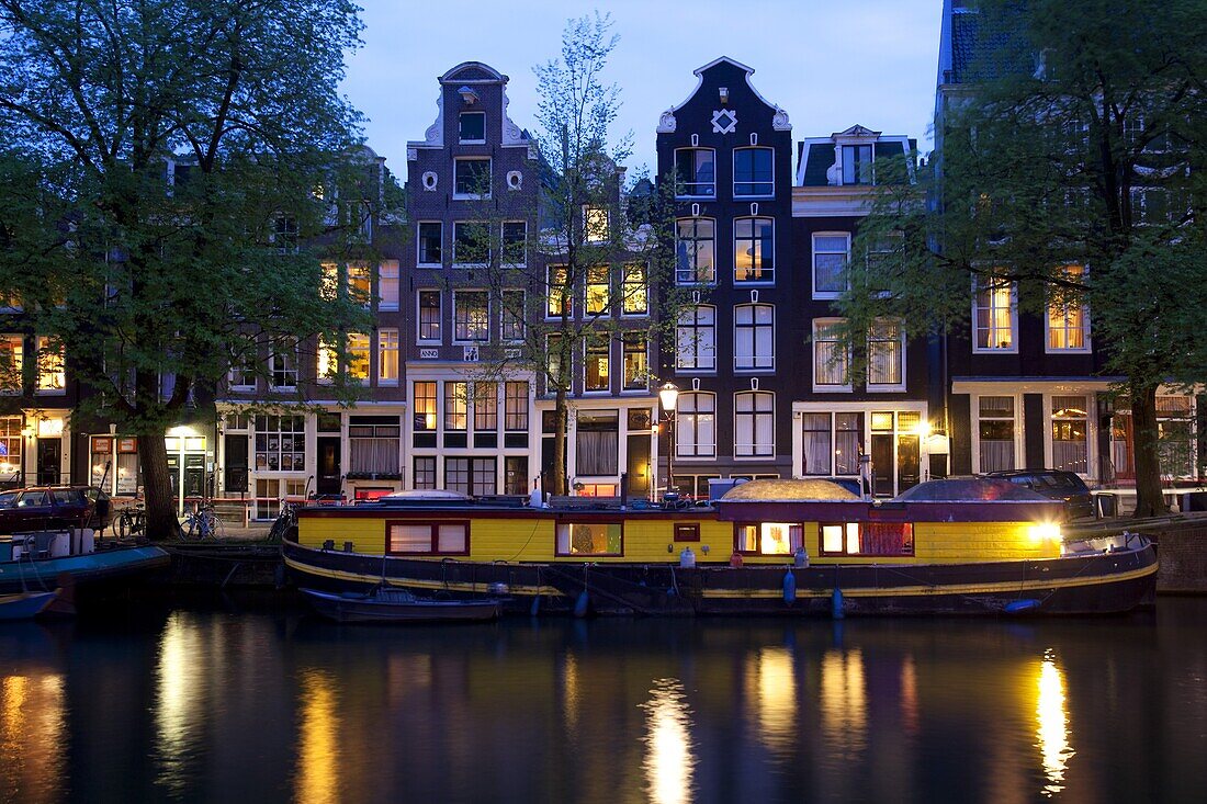 Canal boat and architecture, Amsterdam, Holland, Europe