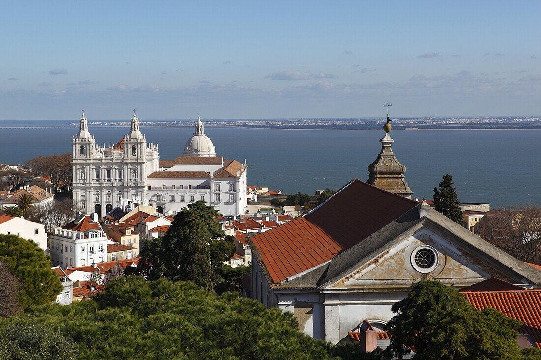 View from Castelo de Sao Jorge to Sao Vicente de Fora church, Lisbon, Portugal, Europe