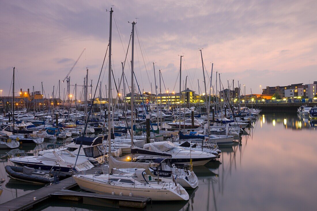 Yachts moored at Ocean Village Marina, Southampton, Hampshire, England, United Kingdom, Europe