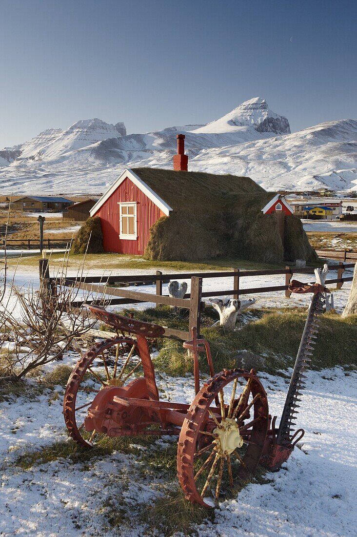 Lindarbakki turf house at Bakkagerdi, Borgarfjordur Eystri, East Fjords area, Iceland, Polar Regions