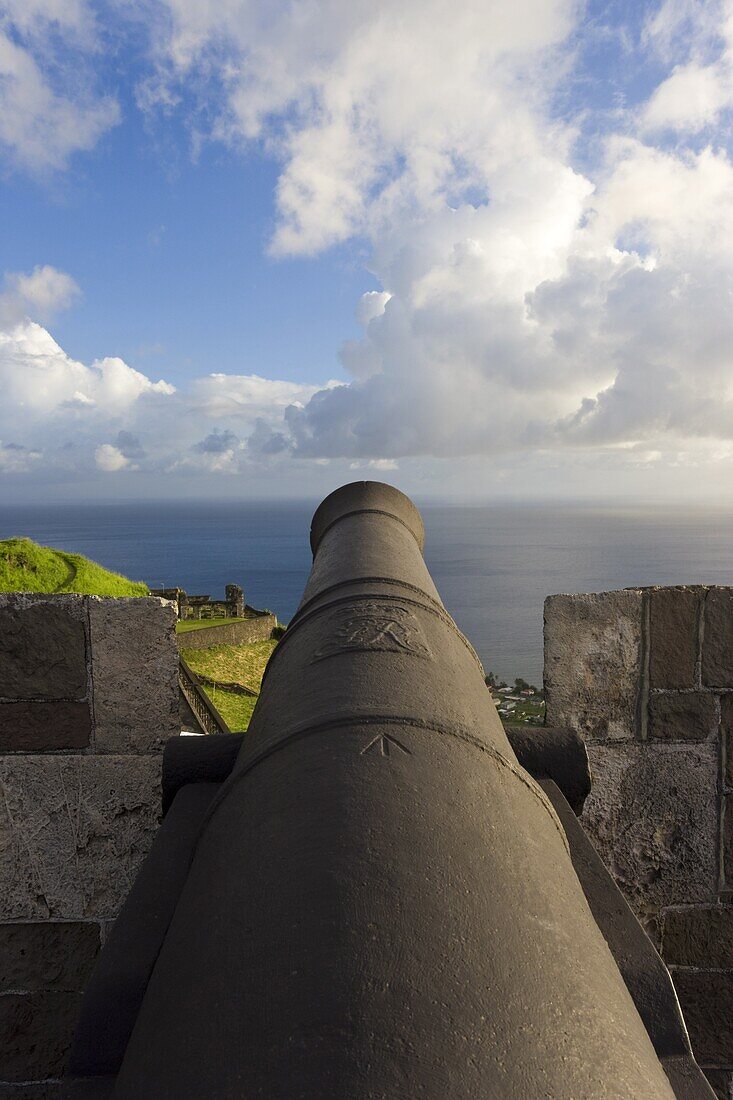 Brimstone Hill Fortress, 18th century compound, lined with 24 cannons, largest and best preserved fortress in the Caribbean, Brimstone Hill Fortress National Park, UNESCO World Heritage Site, St. Kitts, Leeward Islands, West Indies, Caribbean, Central Ame