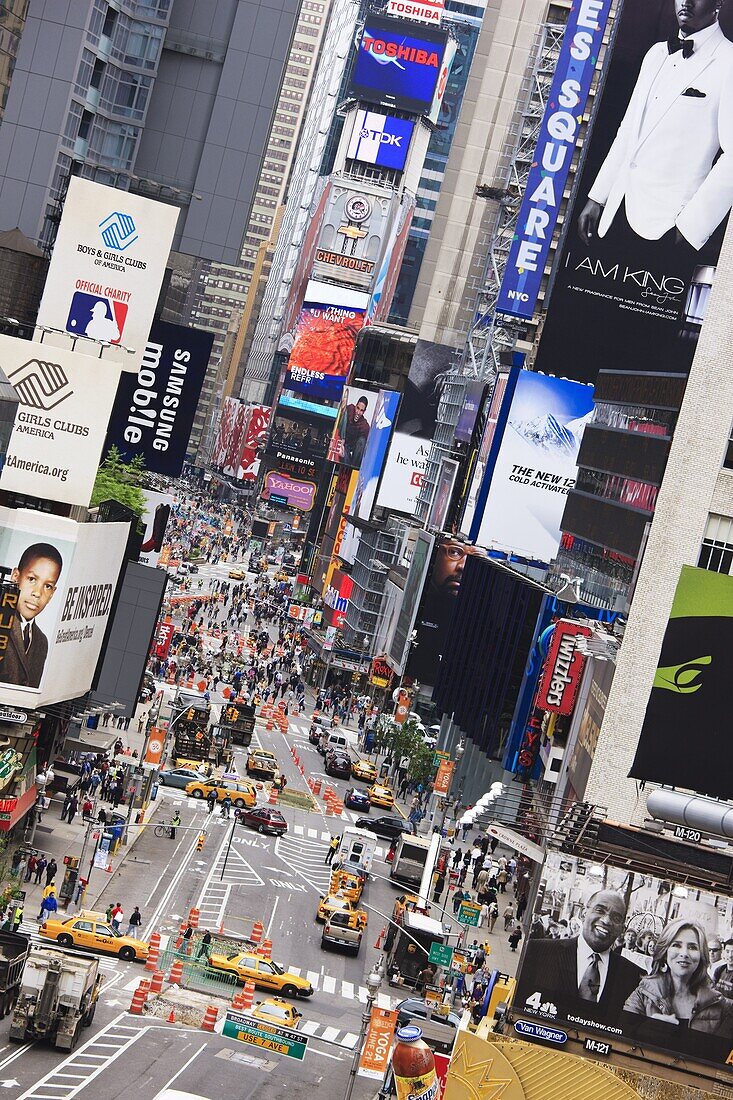 High angle view of Broadway looking towards Times Square, Manhattan, New York City, New York, United States of America, North America