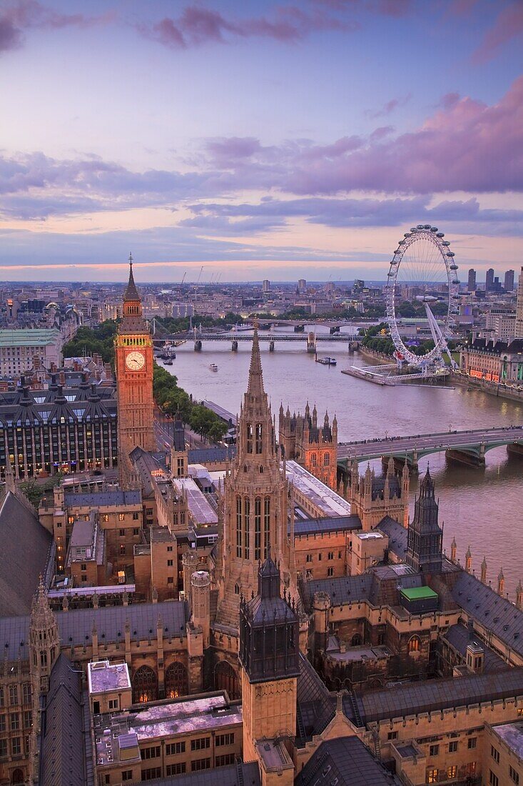 Palace of Westminster, Big Ben and River Thames seen from Victoria Tower, London, England, United Kingdom, Europe