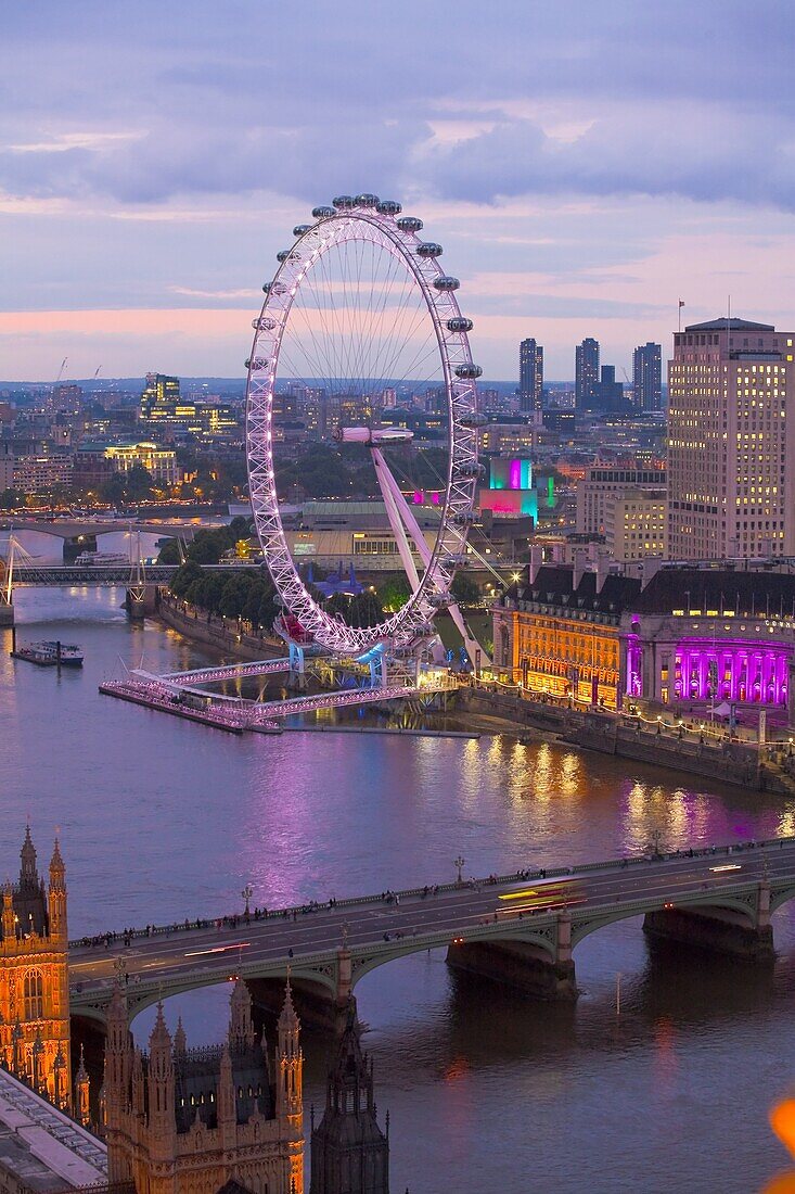 London Eye at twilight seen from Victoria Tower, London, England, United Kingdom, Europe