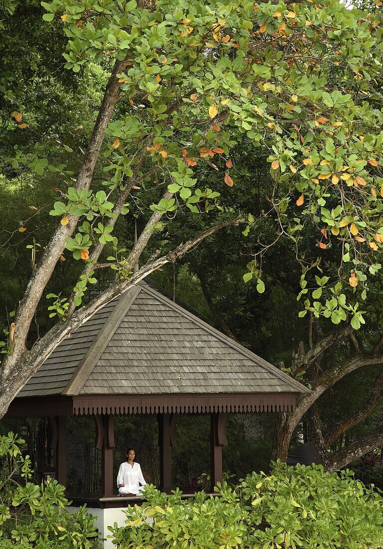 Meditation at the Spa Village, Pangkor Laut Resort, Pangkor Laut, Malaysia, Southeast Asia, Asia