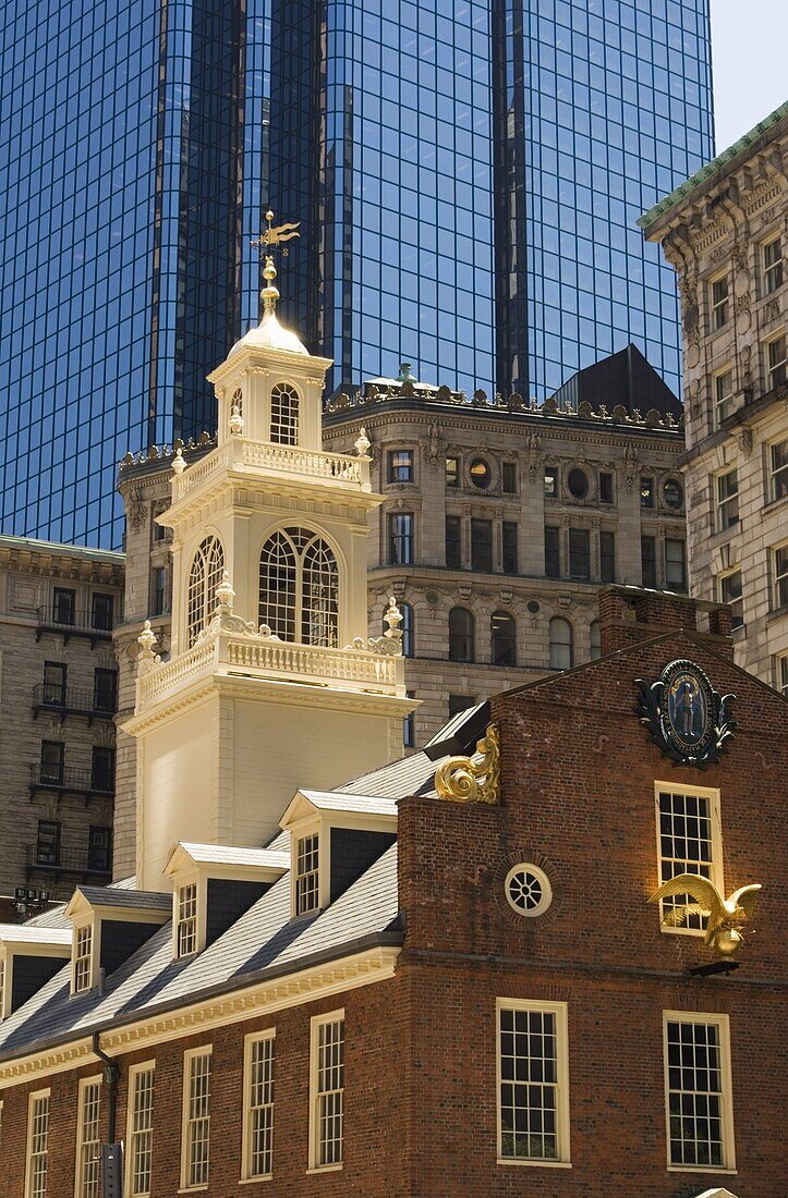 The Old State House, 1713, now surrounded by modern towers in the Financial District, Boston, Massachusetts, USA