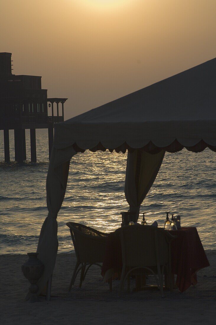 Table setting on the beach, Dubai, United Arab Emirates, Middle East