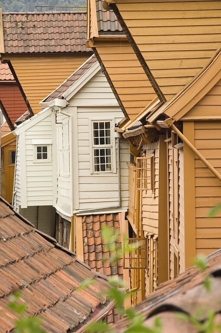 The wooden buildings of Bryggen, UNESCO World Heritage Site, Bergen, Norway, Scandinavia, Europe