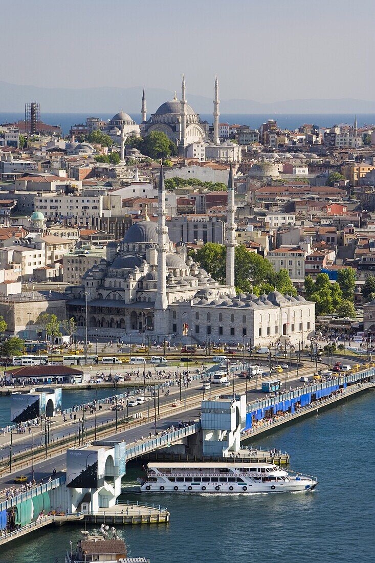 Elevated view over the Bosphorus and Sultanahmet from the Galata Tower, Istanbul, Turkey, Europe