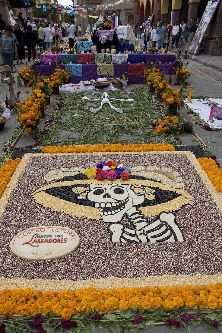 Decorations for the Day of the Dead festival, Plaza Principal, San Miguel de Allende, Guanajuato, Mexico, North America