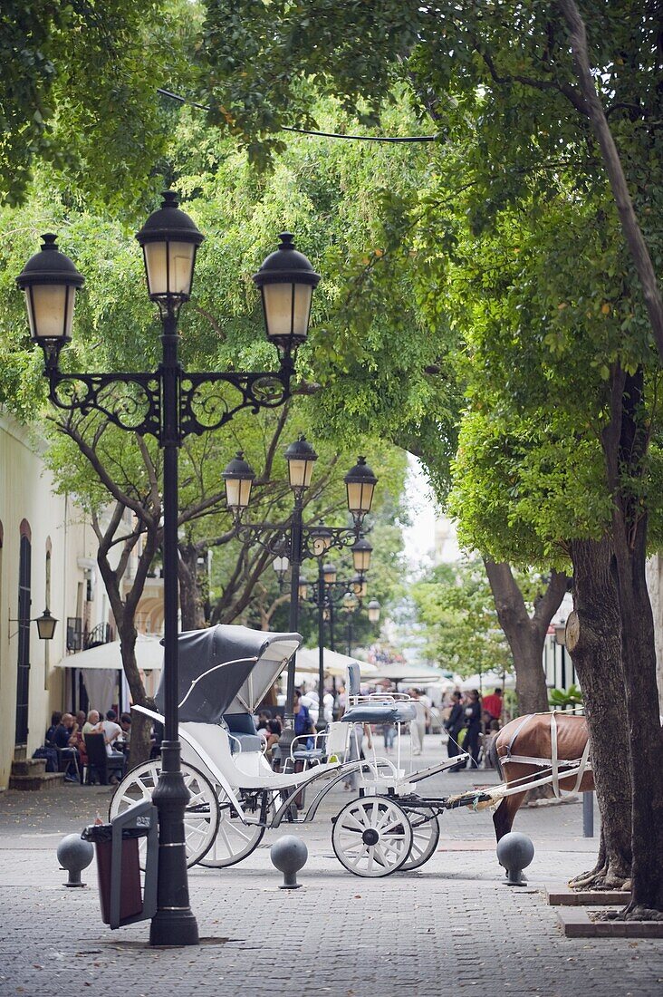 Horse carriage for tourists, Zona Colonial (Colonial District), UNESCO World Heritage Site, Santo Domingo, Dominican Republic, West Indies, Caribbean, Central America