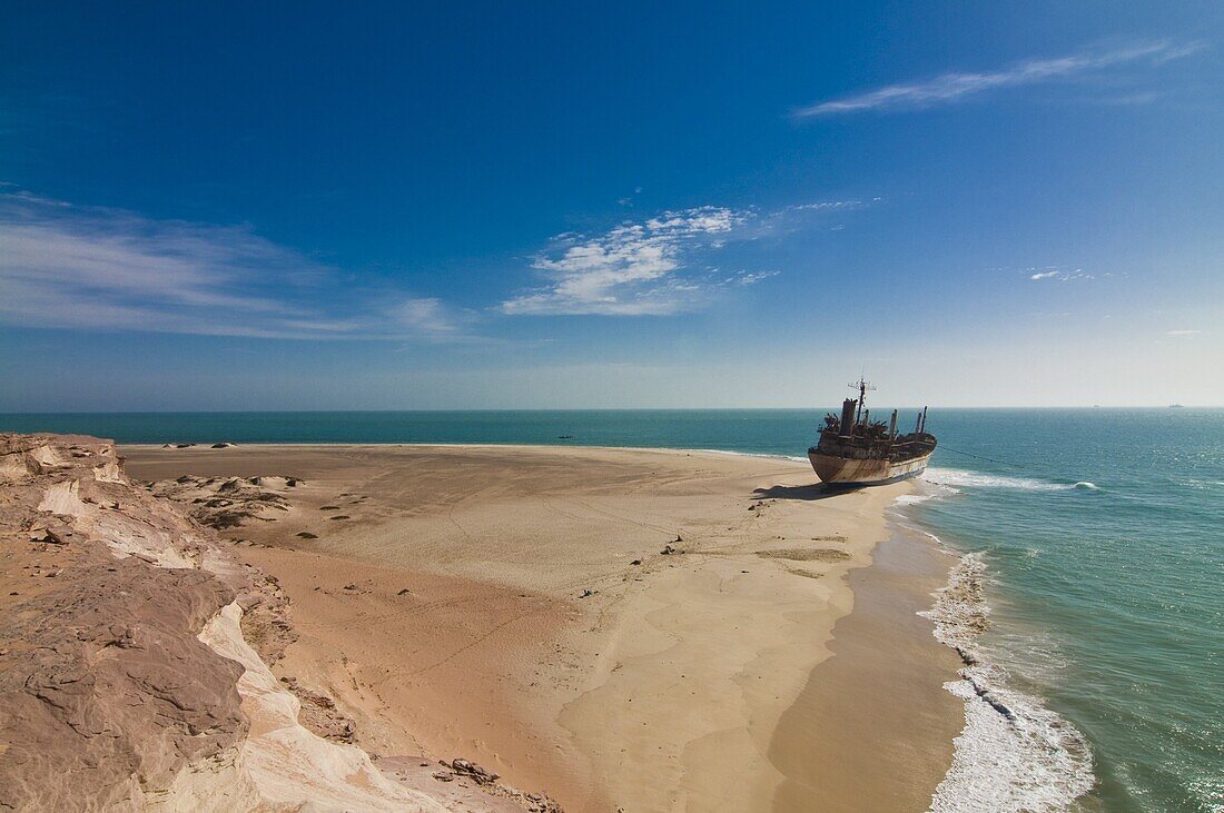 Stranded vessel at a beach of Cap Blanc, Nouadhibou, Mauritania, Africa