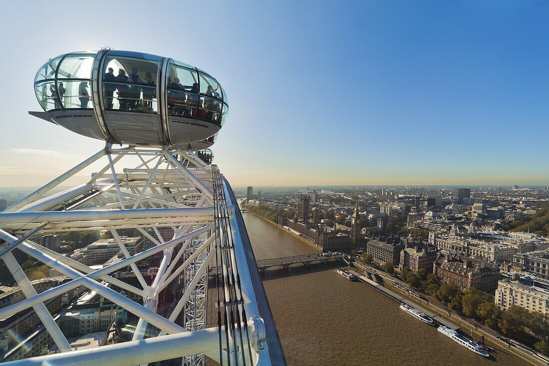 London skyline seen from the London Eye Observation Wheel, London, England, United Kingdom, Europe