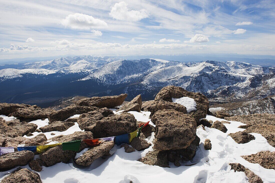 Summit of Longs Peak, a mountain above 14000 feet, known as a 14er, Rocky Mountain National Park, Colorado, United States of America, North America