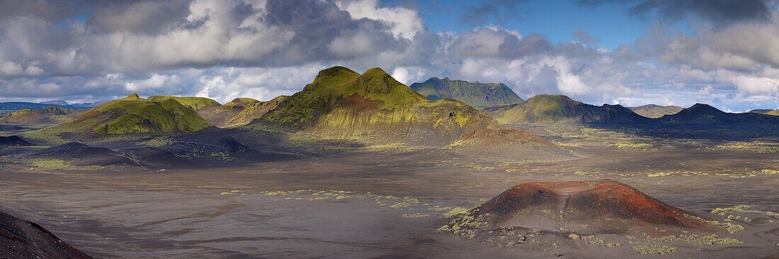 Small red volcano and volcanic hills in Domadalshraun just north of Landmannalaugar, Fjallabak region, Iceland, Polar Regions