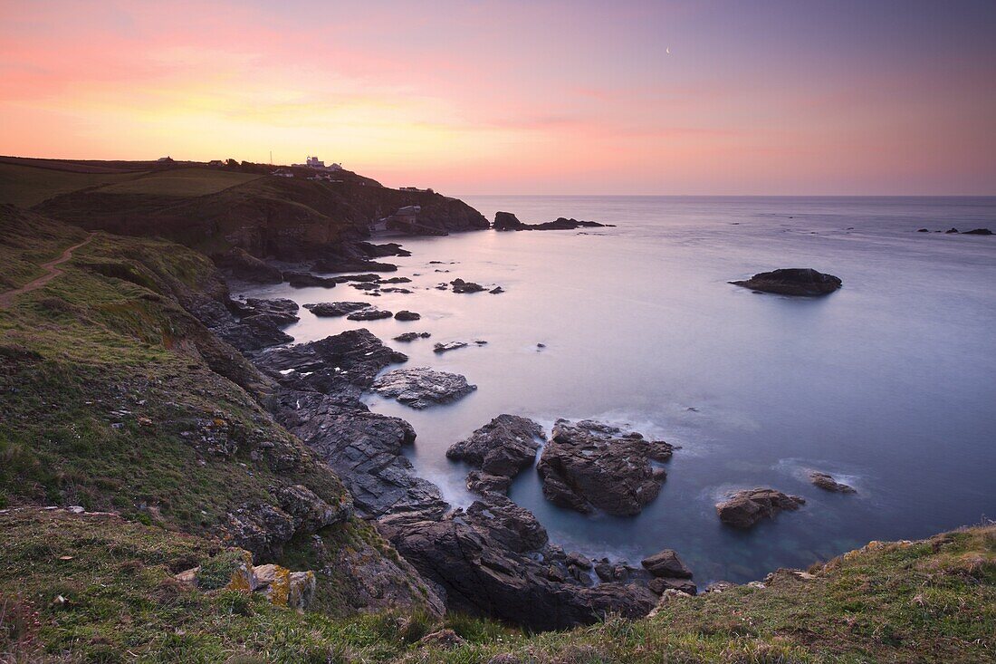 Lizard Point and Polpeor Cove at dawn, Lizard Peninsula, Cornwall, England, United Kingdom, Europe