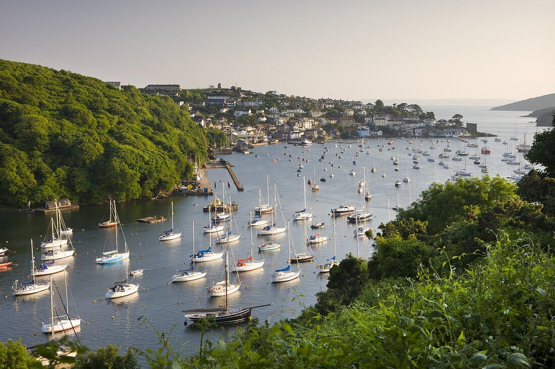 Pont Pill, Polruan and the Fowey Estuary from Hall Walk near Bodinnick, Cornwall, England, United Kingdom, Europe