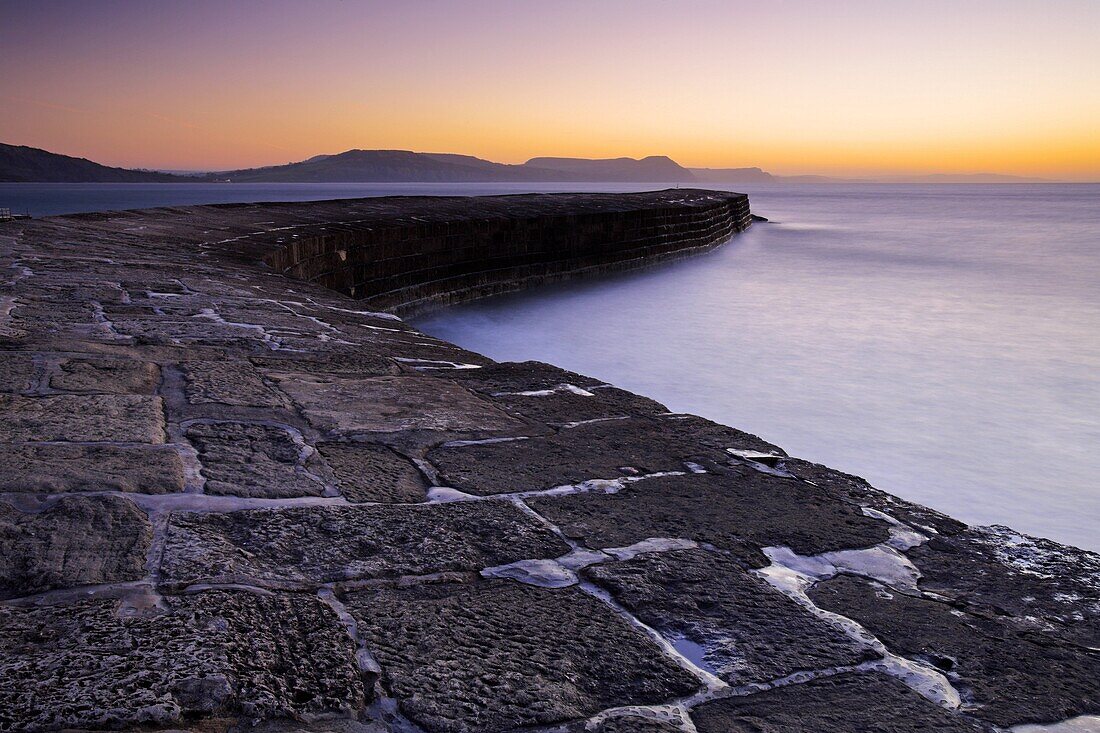 The Cobb at sunrise, Lyme Regis, Dorset, England, United Kingdom, Europe