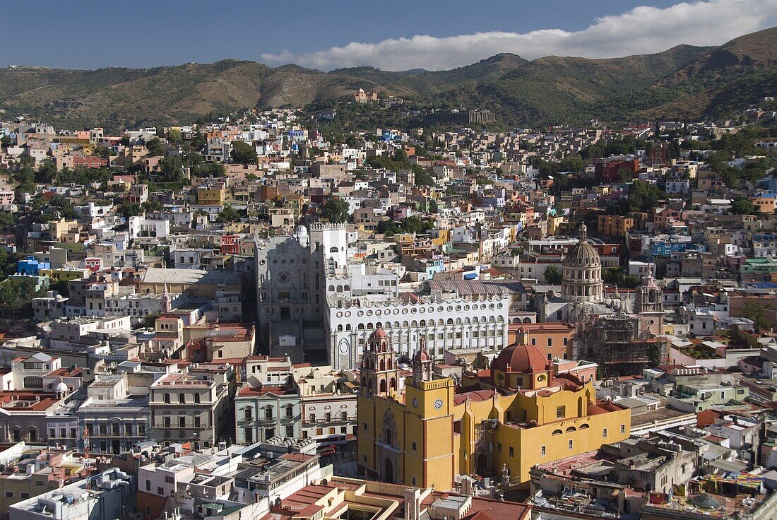 Overview of city from the monument of El Pipila, Guanajuato city, UNESCO World Heritage Site, Guanajuato, Mexico, North America
