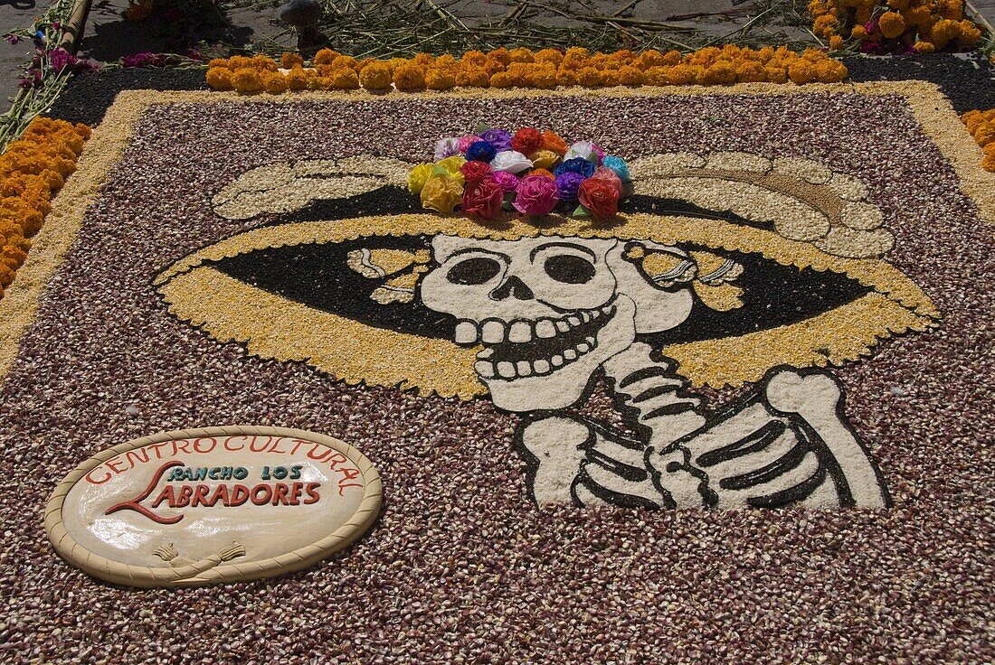 Decorations for the Day of the Dead festival, Plaza Principal, San Miguel de Allende, Guanajuato, Mexico, North America