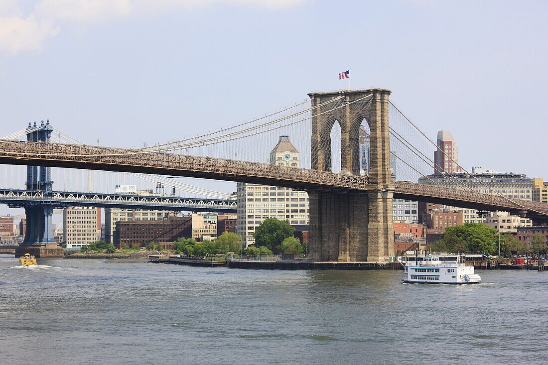 Brooklyn Bridge spanning the East River, New York City, New York, United States of America, North America