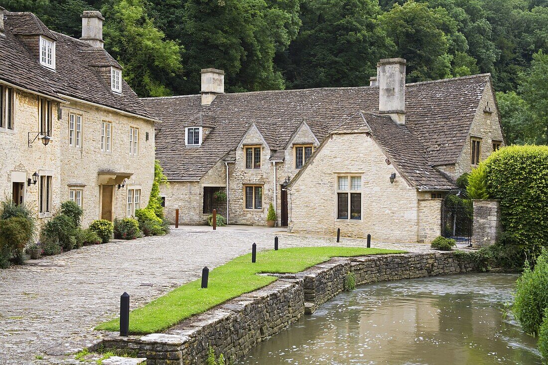 Houses near the Brook, Castle Combe village, Cotswolds, Wiltshire, England, United Kingdom, Europe