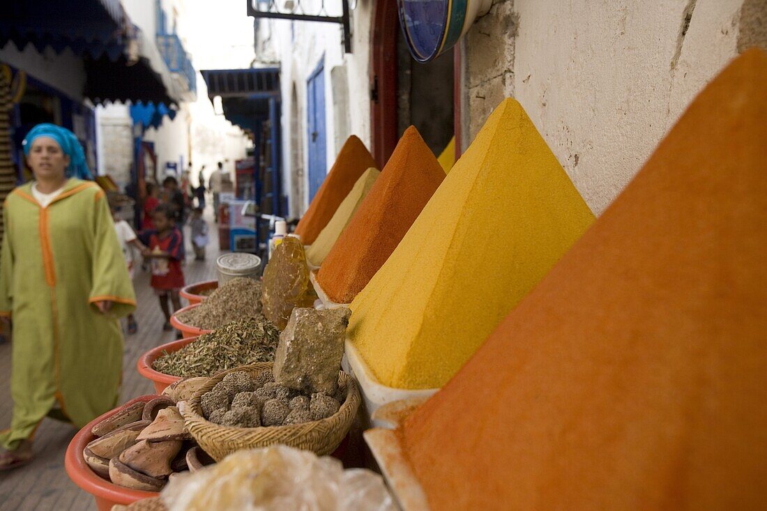 Spices for sale in the Old City, Essaouira, Morocco, North Africa, Africa