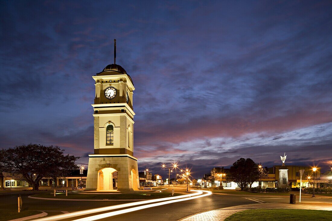 Clock tower in the square, Feilding, Manawatu, North Island, New Zealand, Pacific