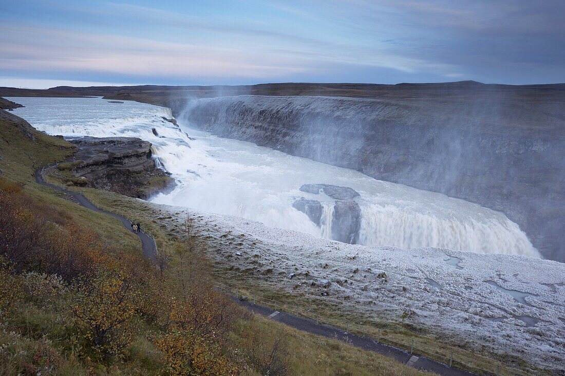 Gullfoss Waterfall (Golden Waterfall) in winter, Golden Circle tourism trail, Hvita River, Haukadalur, Iceland, Polar Regions