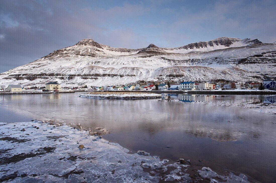 Seydisfjordur, town founded in 1895 by a Norwegian fishing company, now main ferry port to and from Europe in the East Fjords, Iceland, Polar Regions