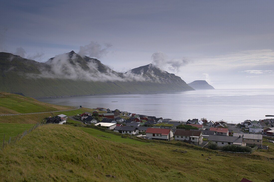 Sydrugota village and Gotuvik bay, Eysturoy Island, Faroe Islands (Faroes), Denmark, Europe