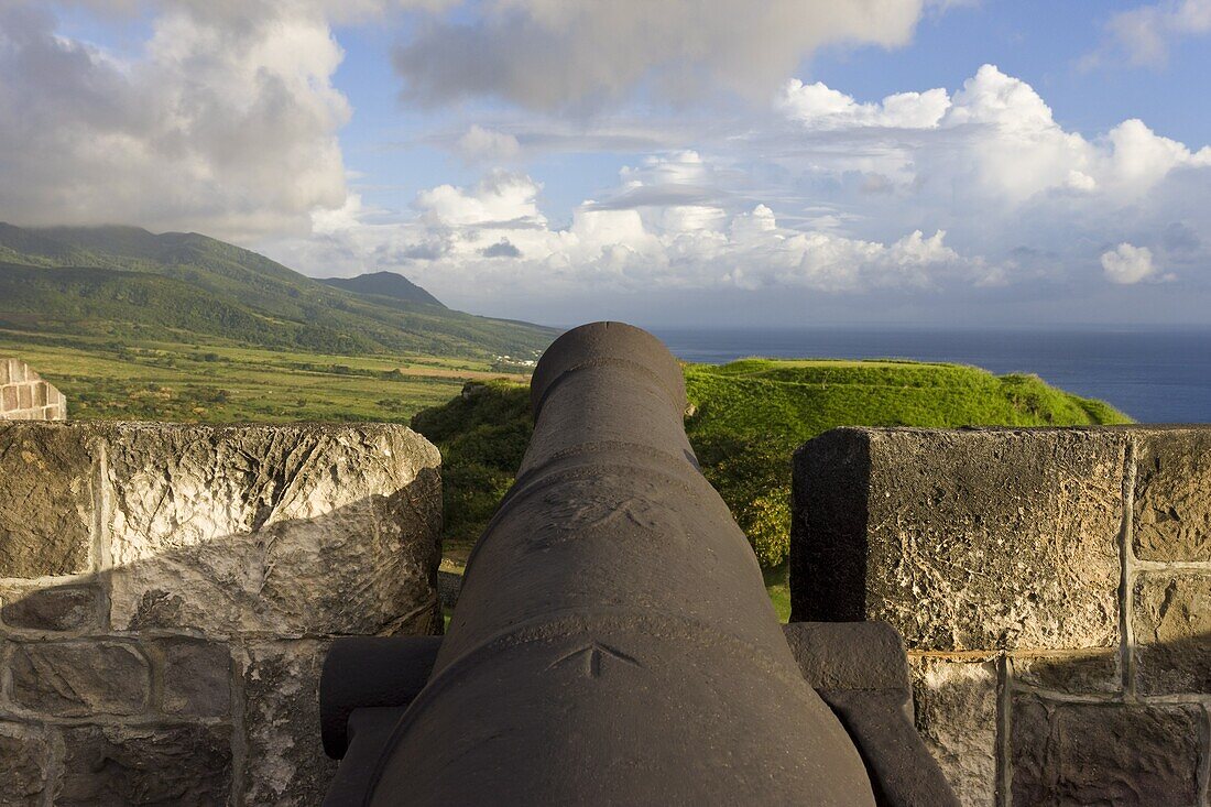Brimstone Hill Fortress,  18th century compound,  lined with 24 cannons,  largest and best preserved fortress in the Caribbean,  Brimstone Hill Fortress National Park,  UNESCO World Heritage Site,  St. Kitts,  Leeward Islands,  West Indies,  Caribbean,  C
