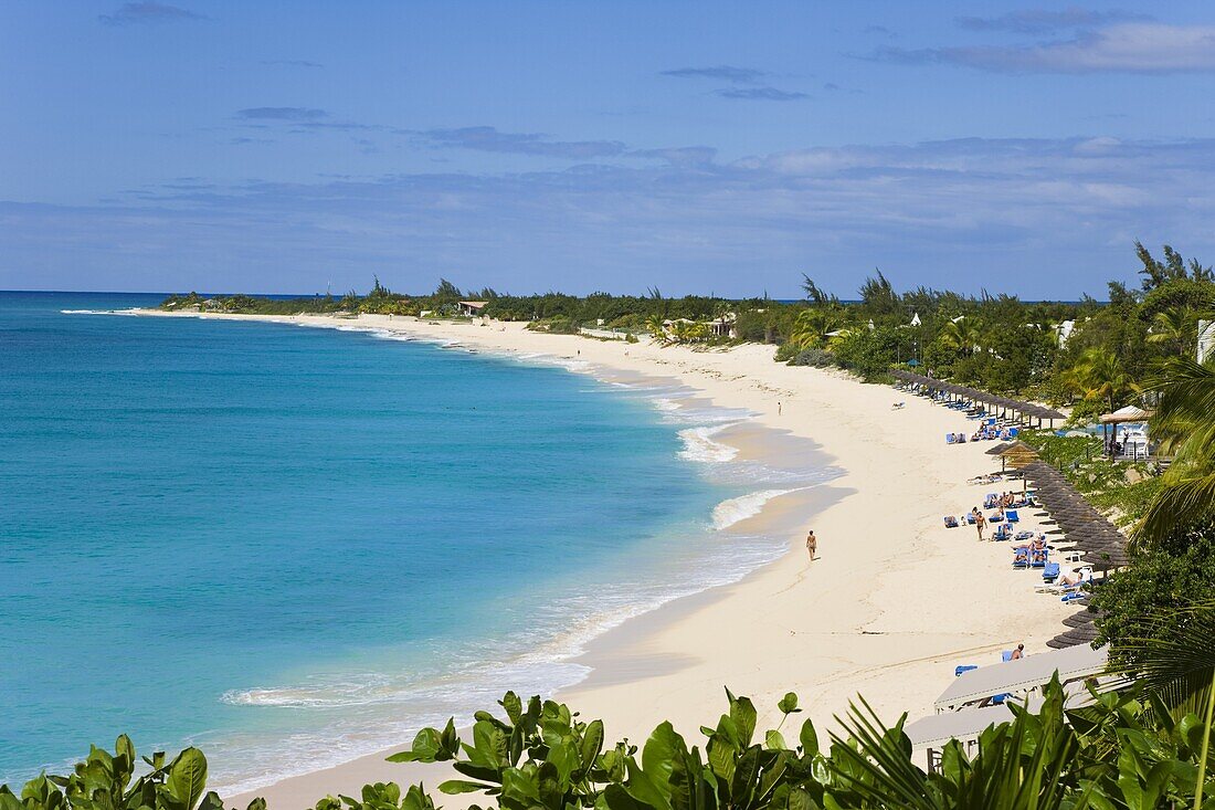 Elevated view of Baie Longue (Long Bay) beach,  St. Martin (St. Maarten),  Leeward Islands,  West Indies,  Caribbean,  Central America