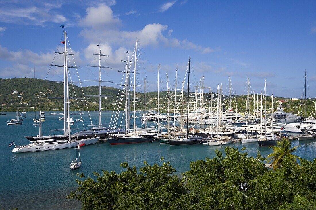 Yachts moored in English Harbour,  Nelson's Dockyard,  Antigua,  Leeward Islands,  West Indies,  Caribbean,  Central America