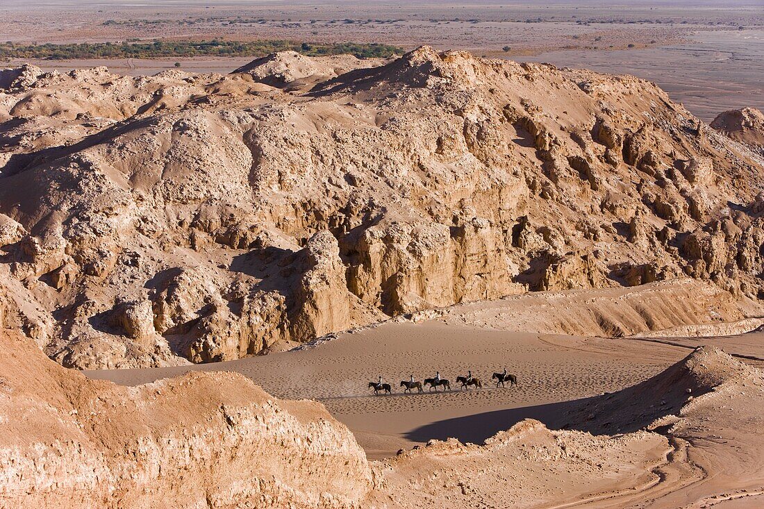 Tourists horse trekking,  Valle de la Luna (Valley of the Moon),  Atacama Desert,  Norte Grande,  Chile,  South America