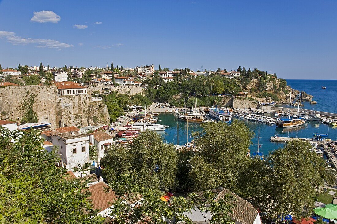 Elevated view over the Marina and Roman Harbour in Kaleici,  Old Town,  Antalya,  Anatolia,  Turkey,  Asia Minor,  Eurasia