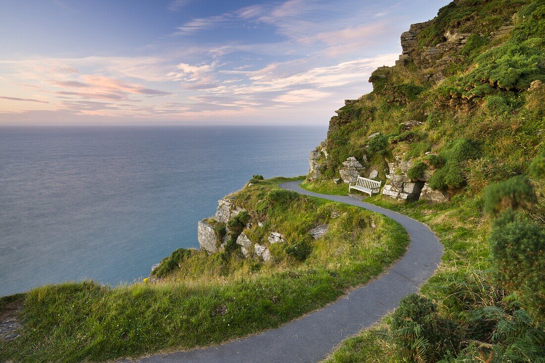 Clifftop footpath at Valley of the Rocks,  Exmoor National Park,  Devon,  England,  United Kingdom,  Europe