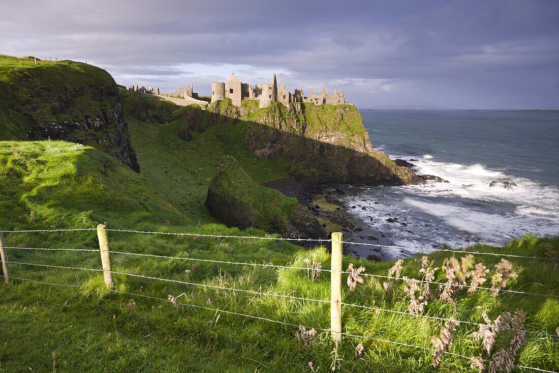 Dunluce Castle on the clifftops of County Antrim,  Ulster,  Northern Ireland,  United Kingdom,  Europe