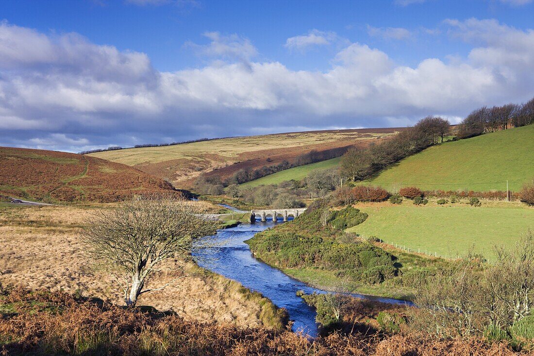 Landacre Bridge spanning the River Barle near Withypool,  Exmoor National Park,  Somerset,  England,  United Kingdom,  Europe