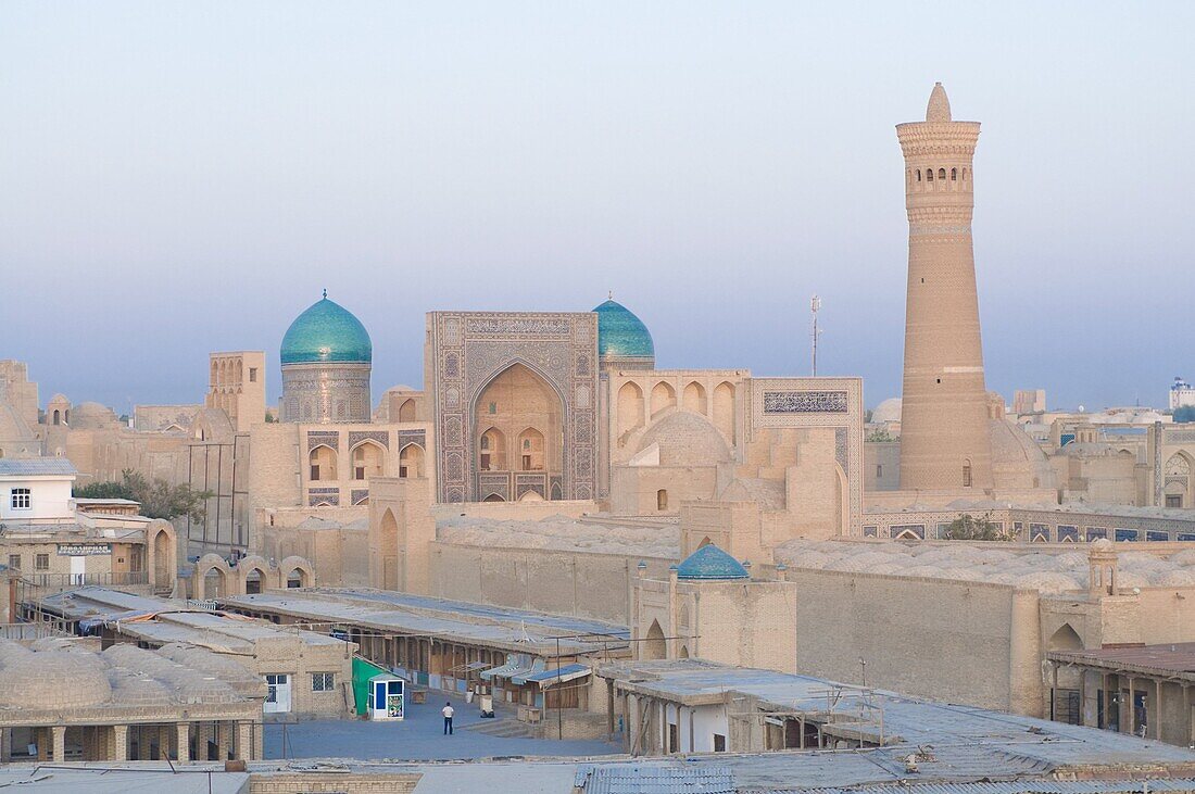 View over city with mosques and minarets,  Bukhara,  Uzbekistan,  Central Asia