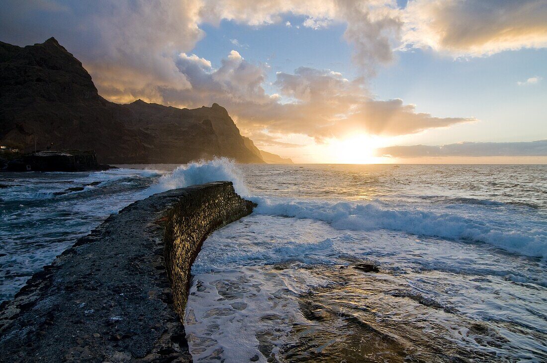 Sunset at coast of San Antao,  Ponta do Sol,  Cape Verde Islands,  Atlantic,  Africa