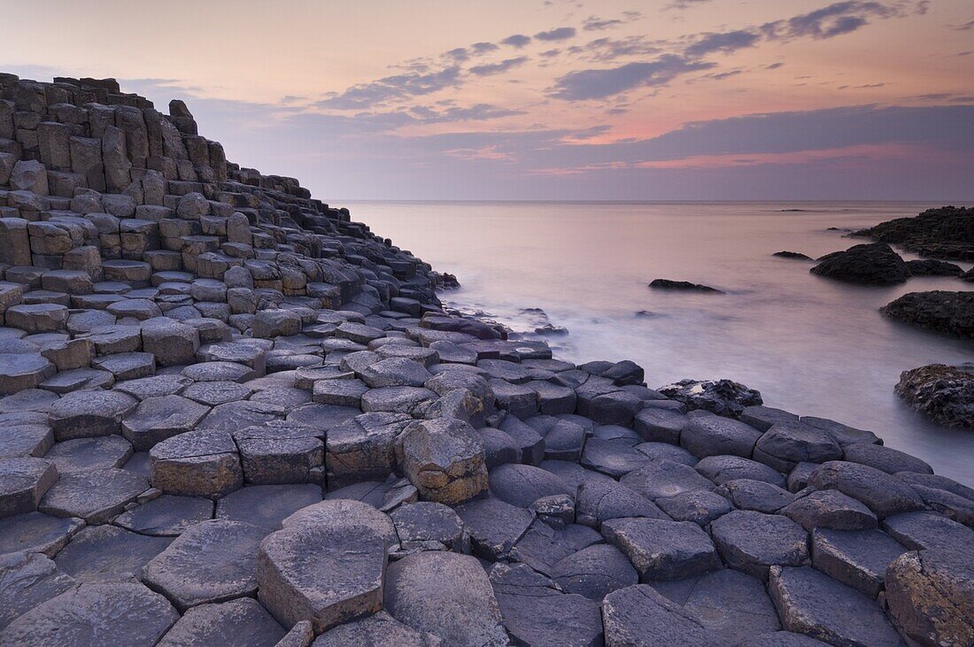 Hexagonal basalt columns of the Giant's Causeway, UNESCO World Heritage Site, and Area of Special Scientific Interest, near Bushmills, County Antrim, Ulster, Northern Ireland, United Kingdom, Europe