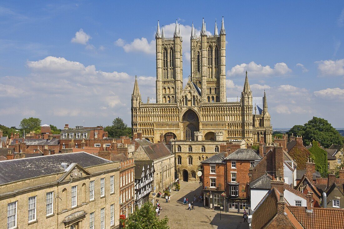 West front of Lincoln Cathedral and Exchequer Gate, Lincoln, Lincolnshire, England, United Kingdom, Europe