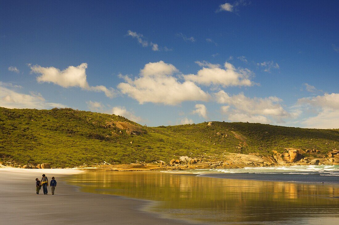 Mother and children walking on Squeaky Beach, Wilsons Promontory National Park, Victoria, Australia, Pacific