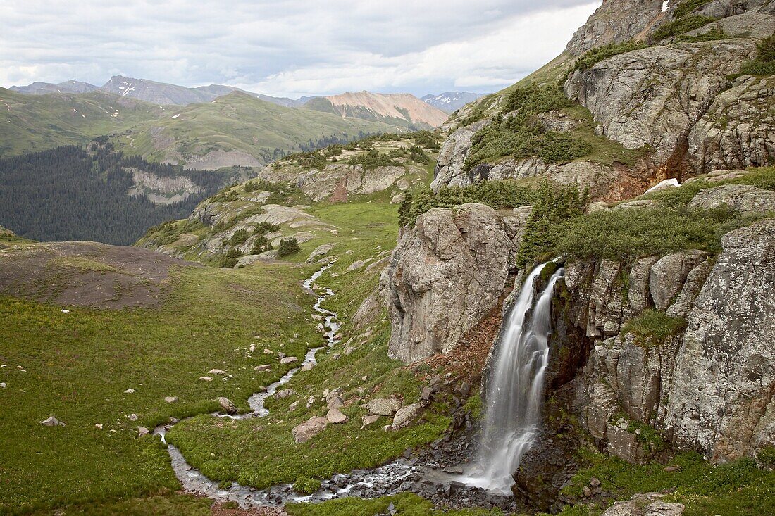 Porphyry Basin and Waterfall, San Juan National Forest, Colorado, United States of America, North America