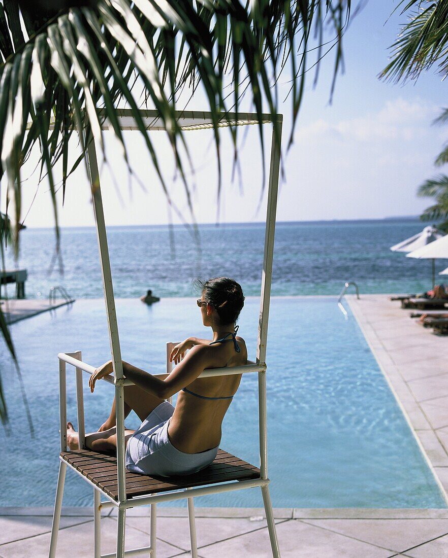 Girl at Club Med in the Maldives, Indian Ocean, Asia
