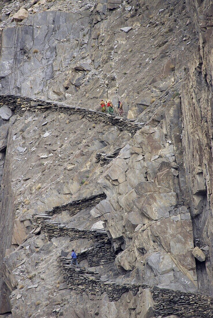 Winding mountain path, near Passu, Bojal, Pakistan, Asia